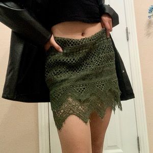 Green Textured Mini Skirt